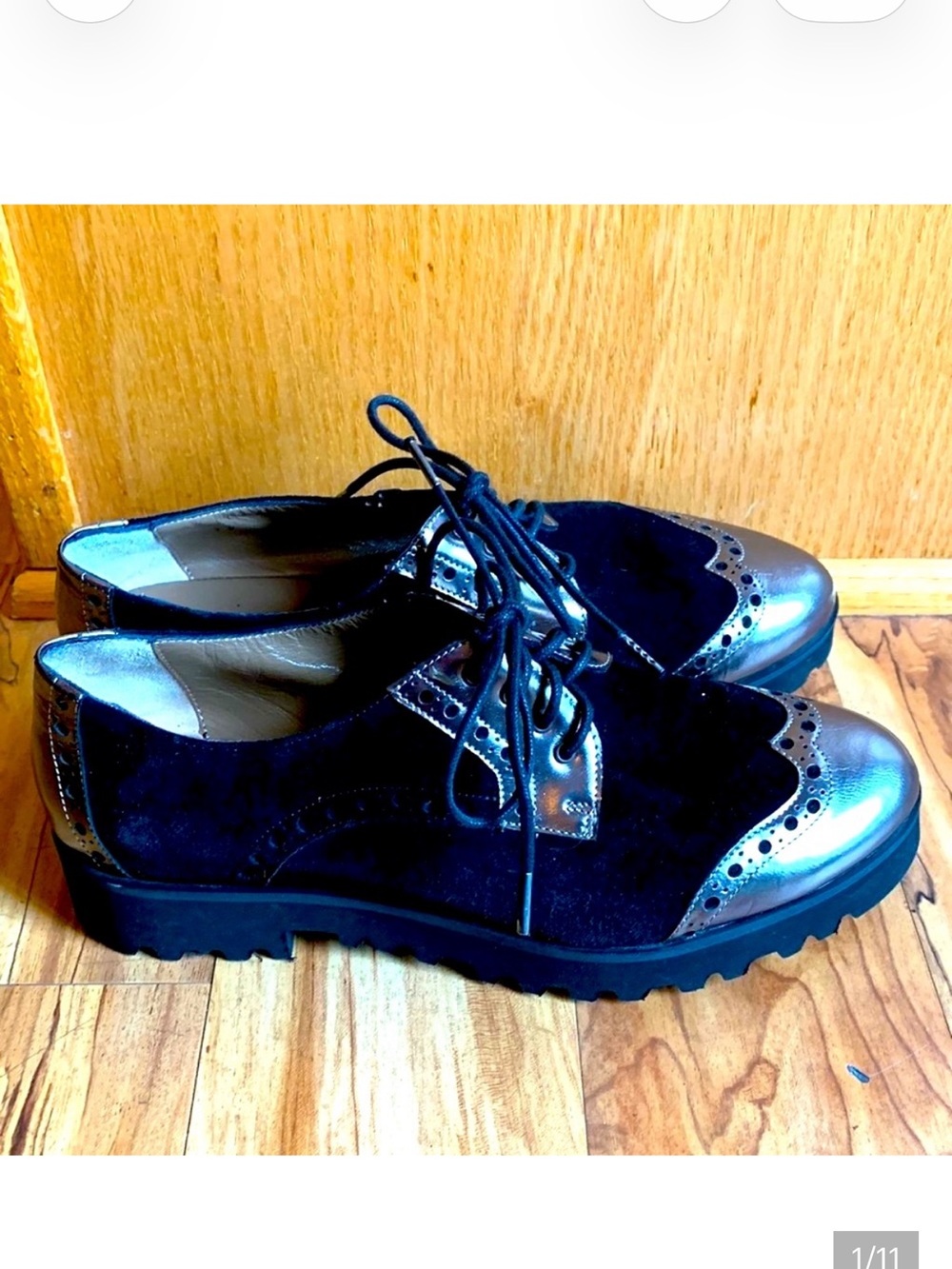 Anyi Lu $600 Oxfords shoes LEATHER handmade size EU 36 US 6 black silver EUC